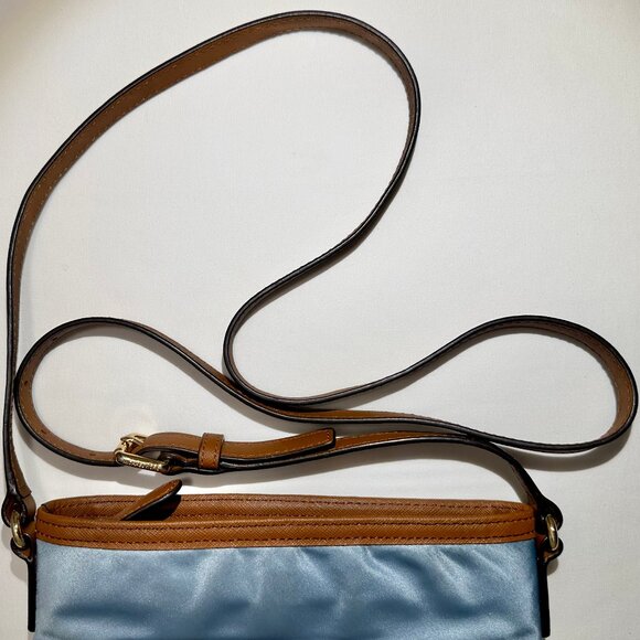 MICHAEL Michael Kors MK Kempton Powder Blue Nylon & Brown Leather Crossbody Bag - Picture 11 of 14